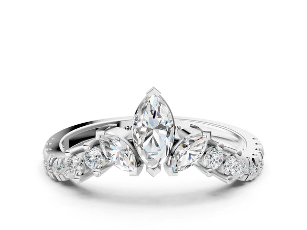 White gold Marquise Cluster Diamond Pavé Band with Prong Setting