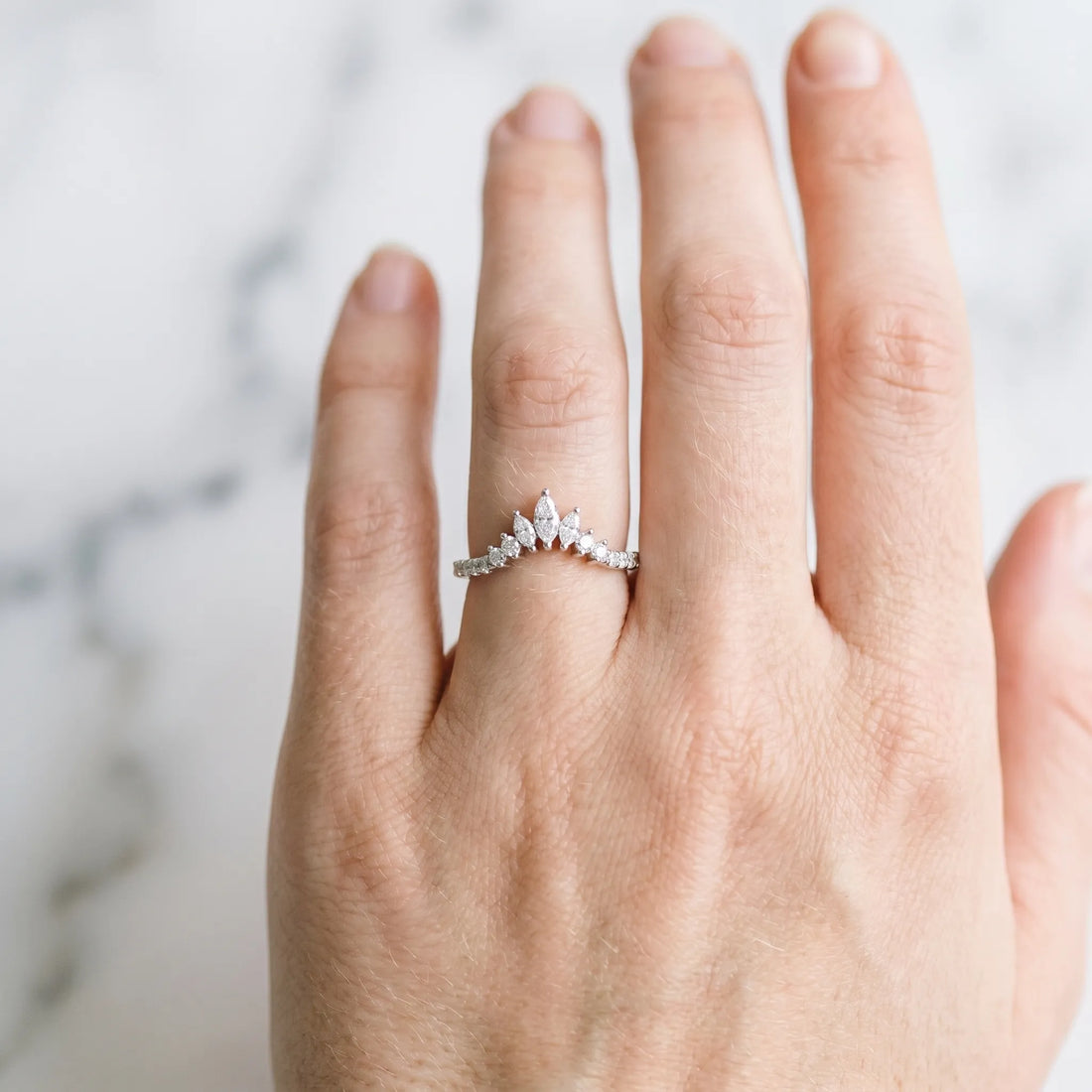 Platinum Marquise Cluster Diamond Pavé Band with Prong Setting