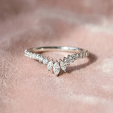 Silver Marquise Cluster Diamond Pavé Band with Prong Setting