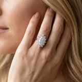 White gold Marquise Cluster Halo Diamond Ring with Solitaire Band and Prong Setting_8