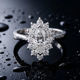 White gold Marquise Cluster Halo Diamond Ring with Solitaire Band and Prong Setting_9