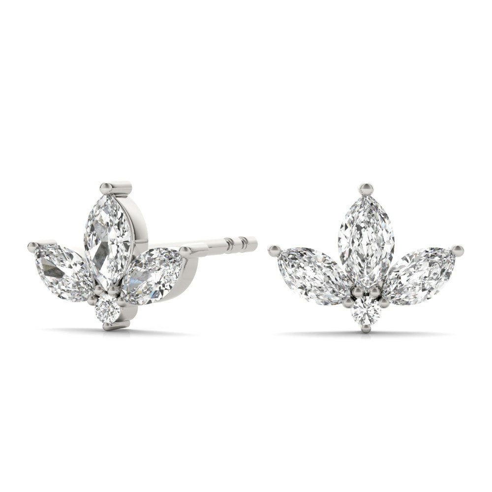 White gold Marquise Cluster Stud Earrings with Round Prong Setting 2