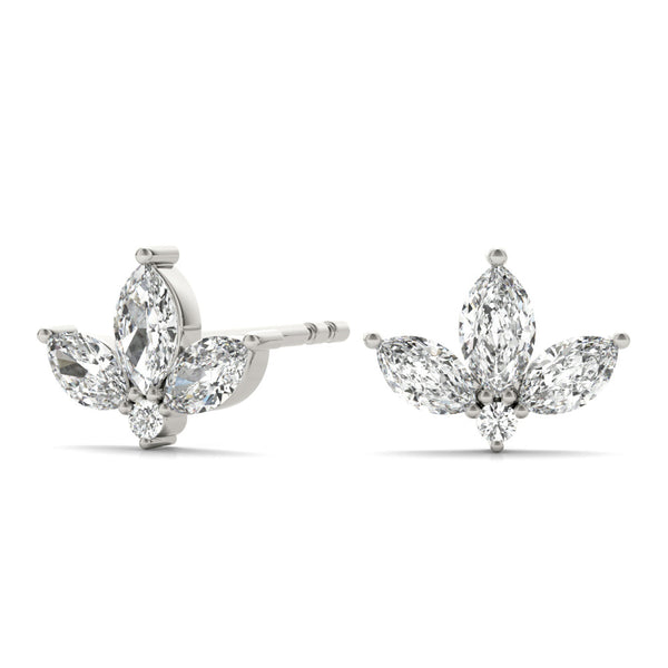 Silver Marquise Cluster Stud Earrings with Round Prong Setting