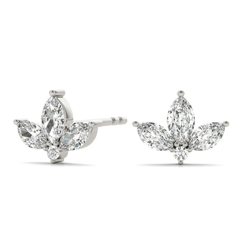 White gold Marquise Cluster Stud Earrings with Round Prong Setting 2