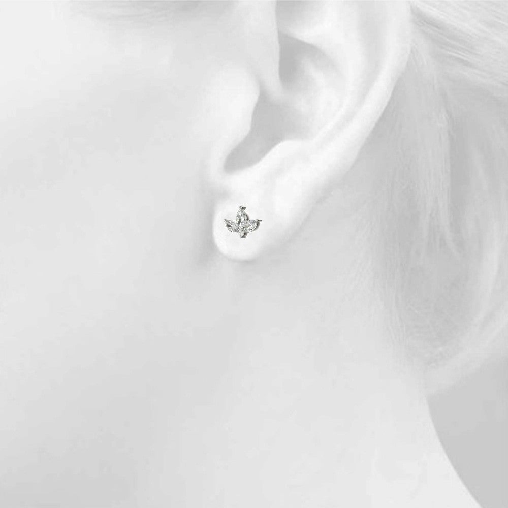 White gold Marquise Cluster Stud Earrings with Round Prong Setting 4