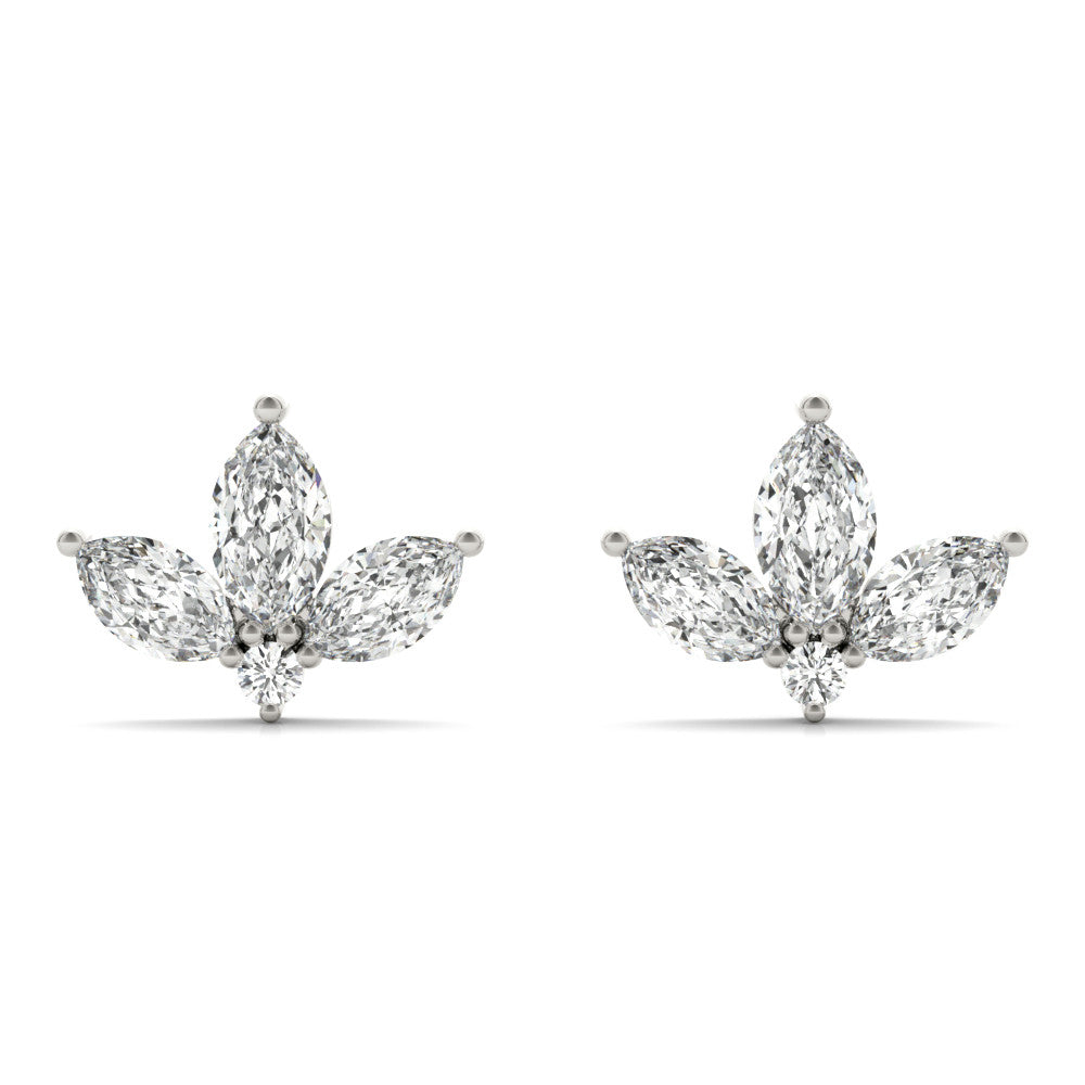 White gold Marquise Cluster Stud Earrings with Round Prong Setting
