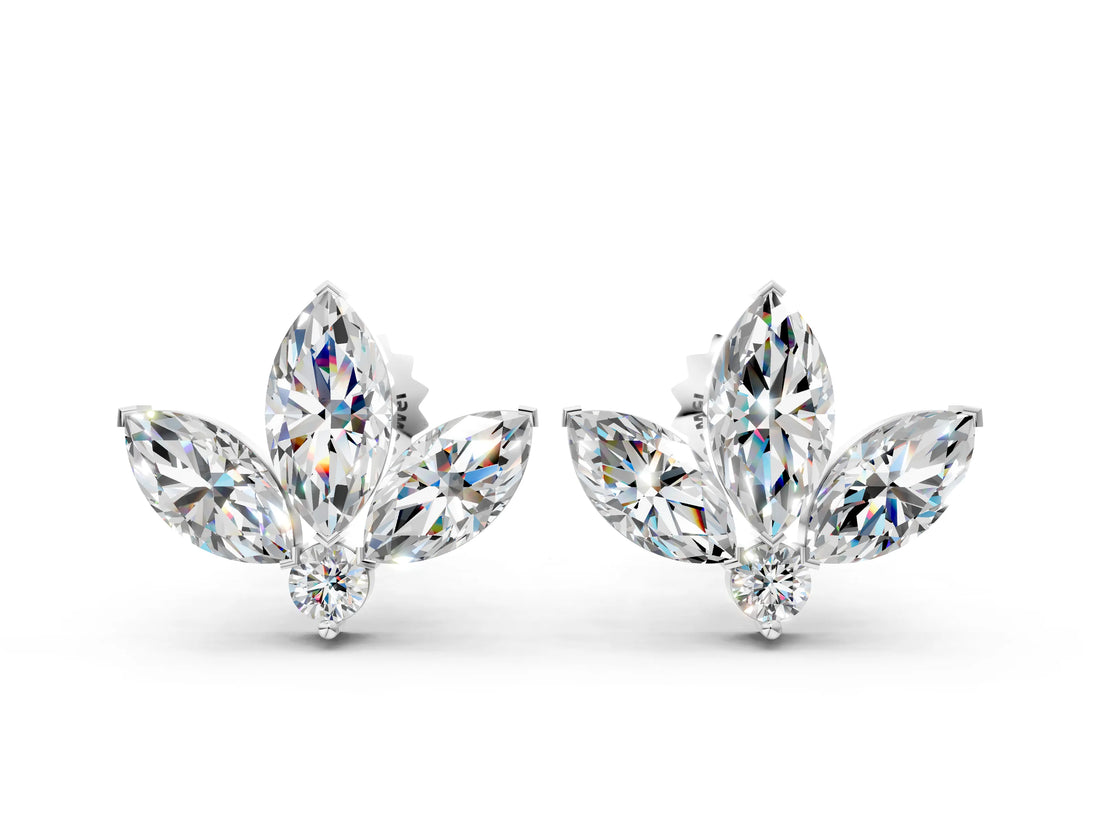 White gold Marquise Cluster Stud Earrings with Round Prong Setting_12