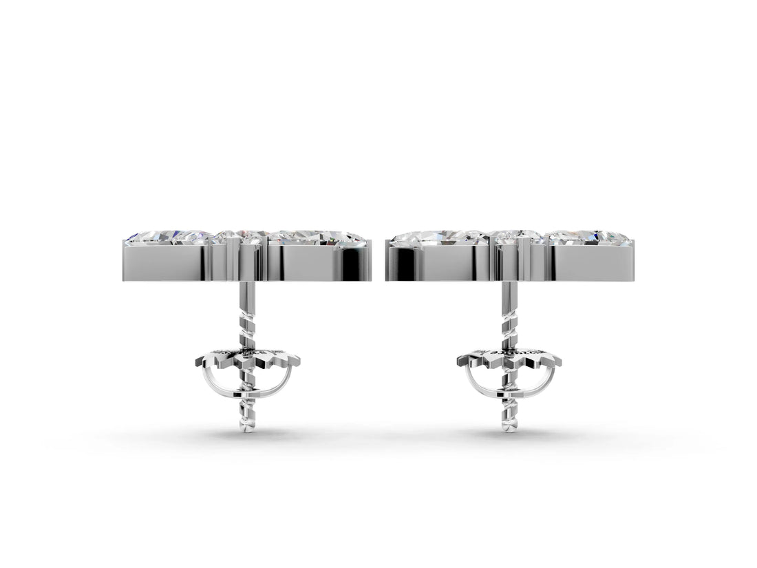 White gold Marquise Cluster Stud Earrings with Round Prong Setting_6