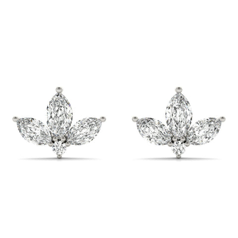 White gold Marquise Cluster Stud Earrings with Round Prong Setting