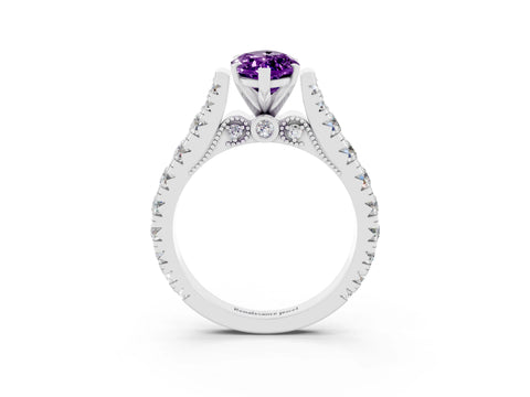 White gold Marquise Cut Amethyst Classic Solitaire Ring with Pavé Band and Four-Prong Setting_3