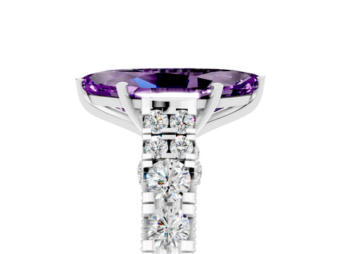 White gold Marquise Cut Amethyst Classic Solitaire Ring with Pavé Band and Four-Prong Setting_5
