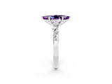 White gold Marquise Cut Amethyst Cluster Side Stone Solitaire Ring with Prong Setting_26