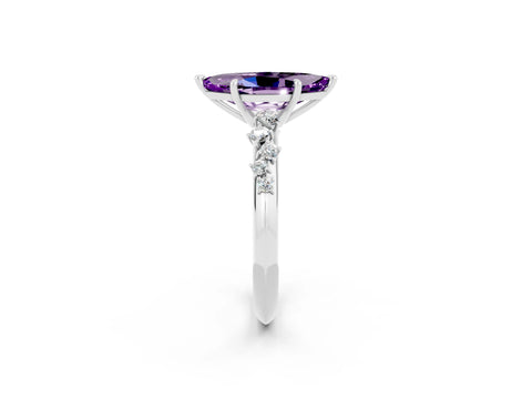 White gold Marquise Cut Amethyst Cluster Side Stone Solitaire Ring with Prong Setting_26