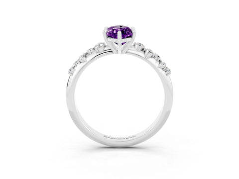 White gold Marquise Cut Amethyst Cluster Side Stone Solitaire Ring with Prong Setting_27