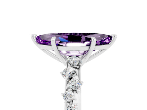 White gold Marquise Cut Amethyst Cluster Side Stone Solitaire Ring with Prong Setting_29