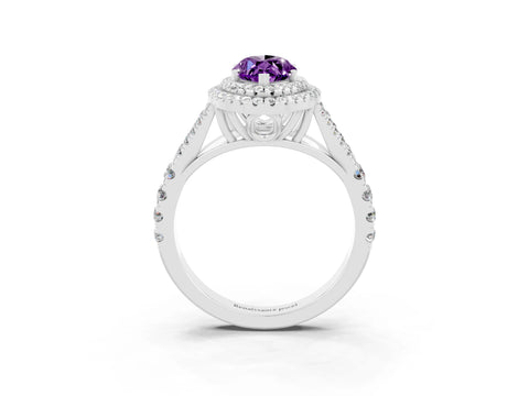 White gold Marquise Cut Amethyst Double Halo Ring with Split Shank and Prong Setting_15