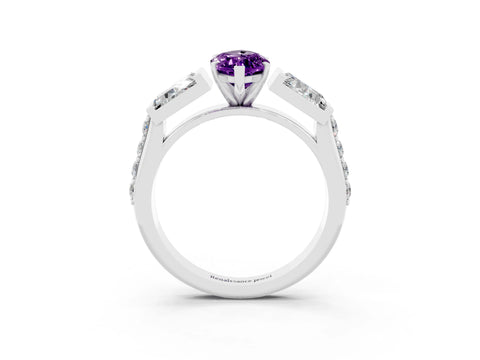 White gold Marquise Cut Amethyst Engagement Ring with Baguette Side Stones and Channel Set Band_3