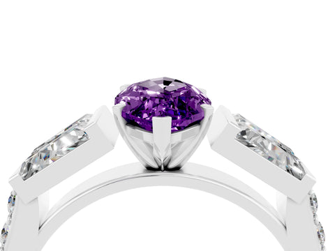 White gold Marquise Cut Amethyst Engagement Ring with Baguette Side Stones and Channel Set Band_4