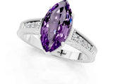 White gold Marquise Cut Amethyst Engagement Ring with Milgrain Channel Set Band and Prong Setting_1