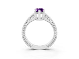 White gold Marquise Cut Amethyst Engagement Ring with Milgrain Channel Set Band and Prong Setting_3