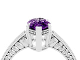 White gold Marquise Cut Amethyst Engagement Ring with Milgrain Channel Set Band and Prong Setting_4
