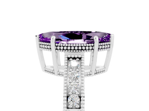 White gold Marquise Cut Amethyst Engagement Ring with Milgrain Channel Set Band and Prong Setting_5