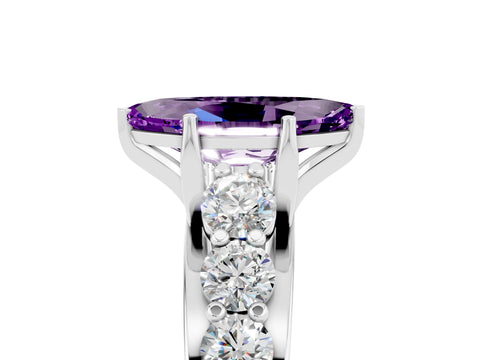 White gold Marquise Cut Amethyst Engagement Ring with Pavé Band and Four-Prong Setting_5