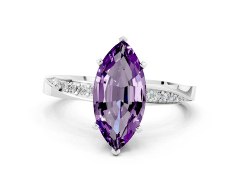 White gold Marquise Cut Amethyst Engagement Ring with Side Stone Accents and Four-Prong Setting_27