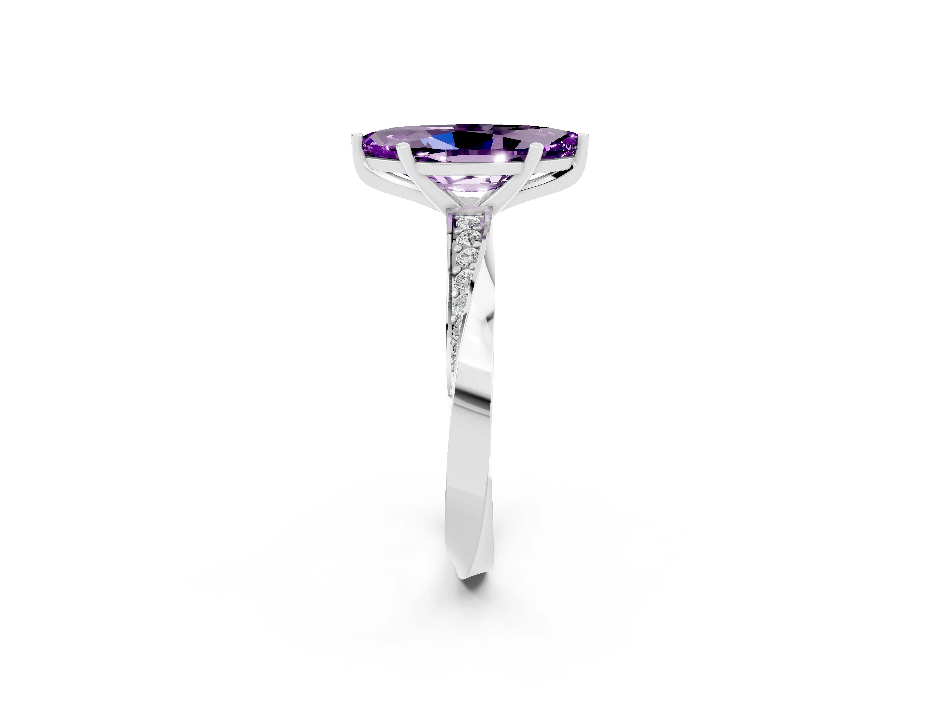 White gold Marquise Cut Amethyst Engagement Ring with Side Stone Accents and Four-Prong Setting_29