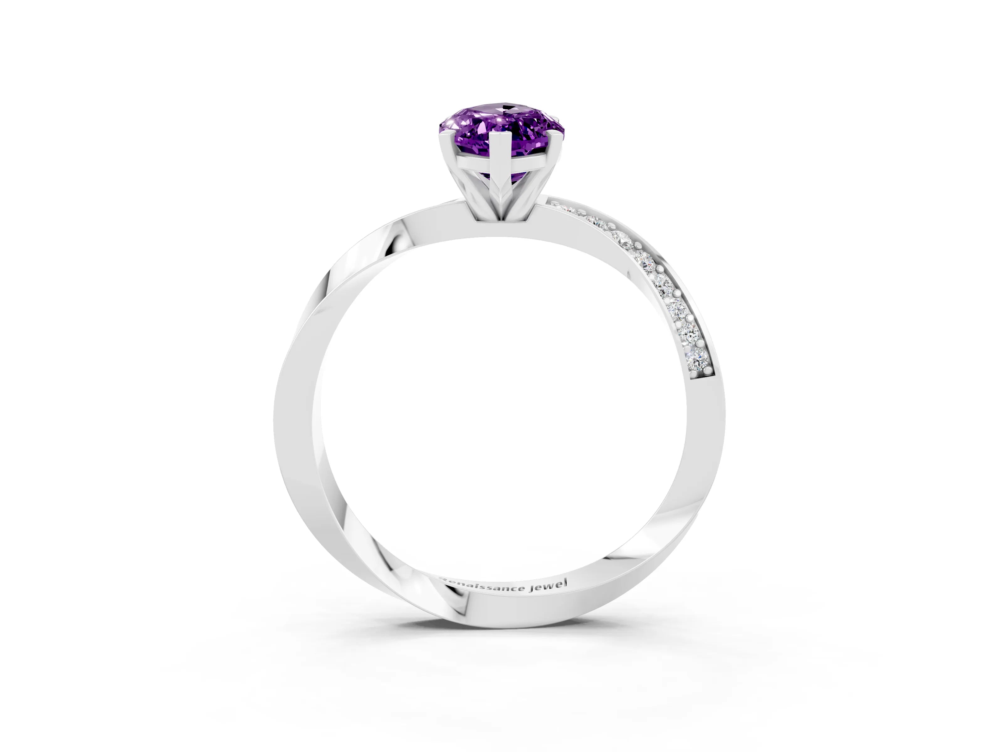 White gold Marquise Cut Amethyst Engagement Ring with Side Stone Accents and Four-Prong Setting_30