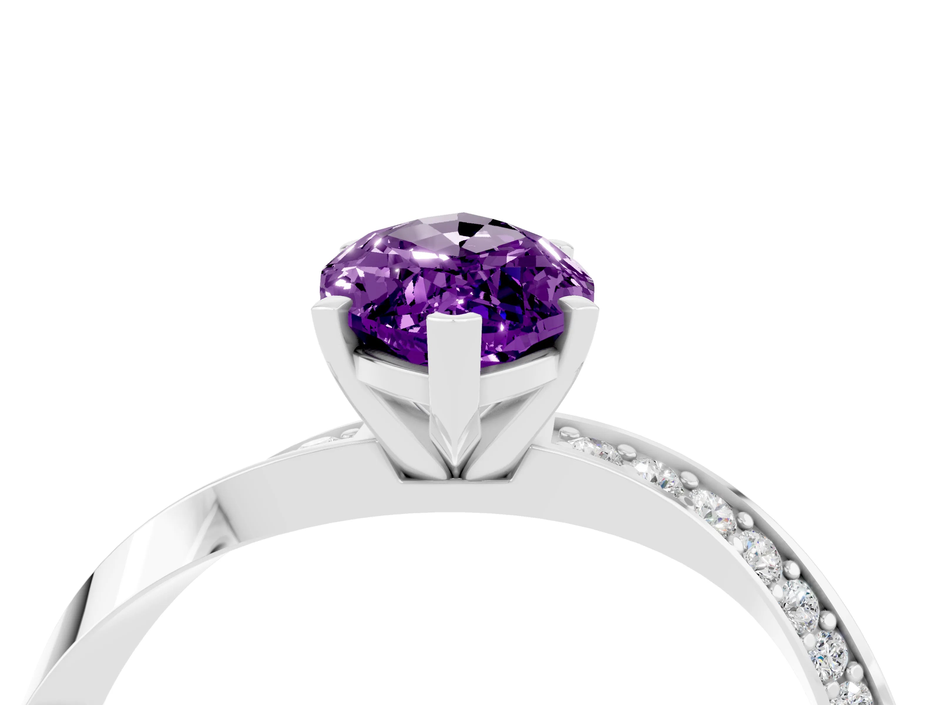 White gold Marquise Cut Amethyst Engagement Ring with Side Stone Accents and Four-Prong Setting_31