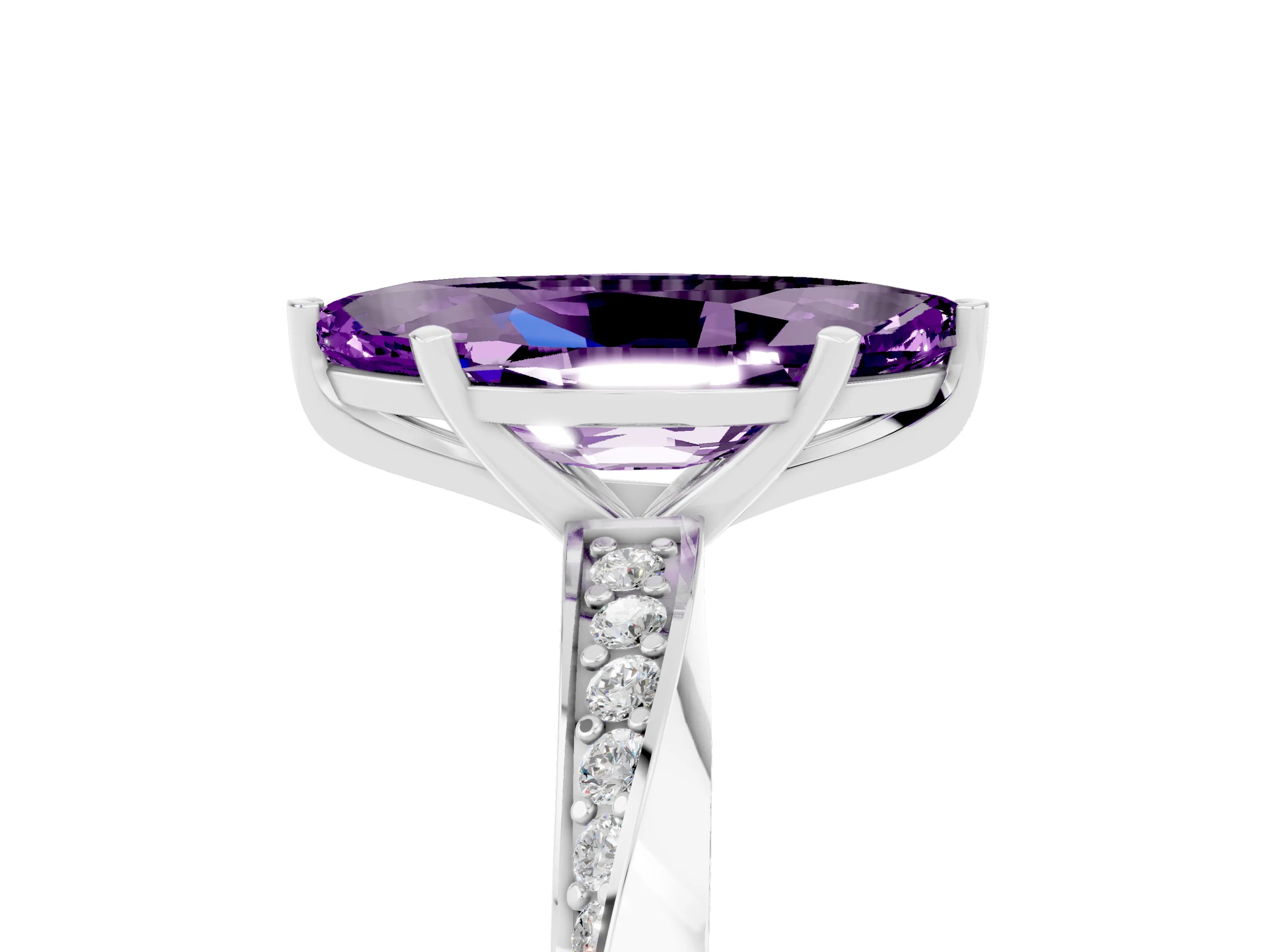 White gold Marquise Cut Amethyst Engagement Ring with Side Stone Accents and Four-Prong Setting_32