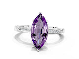 White gold Marquise Cut Amethyst Engagement Ring with Side Stone Accents and Four-Prong Setting_84
