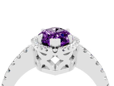 White gold Marquise Cut Amethyst Halo Engagement Ring with Pavé Band and Prong Setting_16