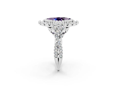 White gold Marquise Cut Amethyst Halo Ring with Pavé Band and Four-Prong Setting_14