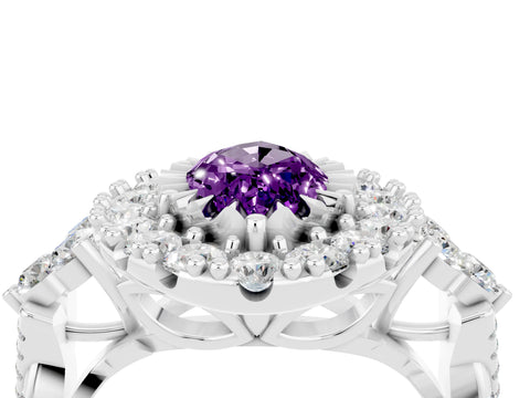 White gold Marquise Cut Amethyst Halo Ring with Pavé Band and Four-Prong Setting_16