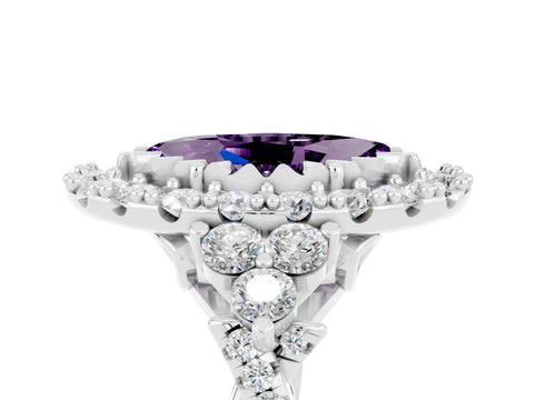 White gold Marquise Cut Amethyst Halo Ring with Pavé Band and Four-Prong Setting_17