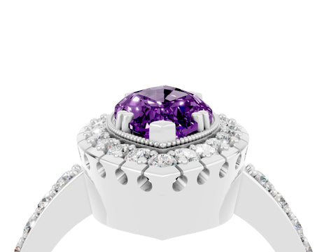 White gold Marquise Cut Amethyst Halo Ring with Pavé Band and Prong Setting_4