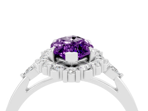 White gold Marquise Cut Amethyst Halo Ring with Pear Side Stones and Prong Setting_52