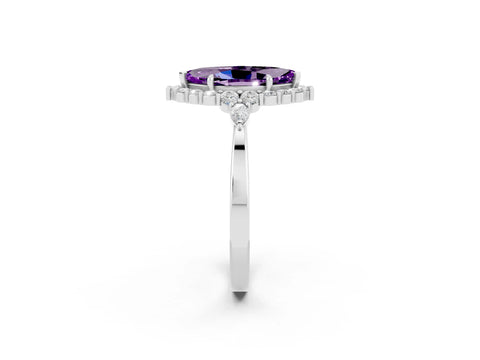 White gold Marquise Cut Amethyst Halo Ring with Pear Side Stones and Prong Setting_62