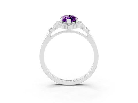 White gold Marquise Cut Amethyst Halo Ring with Pear Side Stones and Prong Setting_63