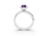 White gold Marquise Cut Amethyst Halo Ring with Round Split Shank and Prong Setting_63