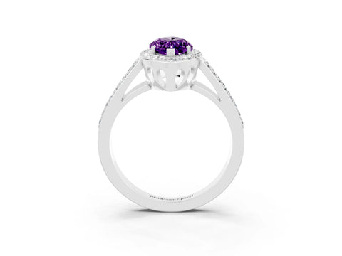 White gold Marquise Cut Amethyst Halo Ring with Split Shank U-Prong Band and Four-Prong Setting_3
