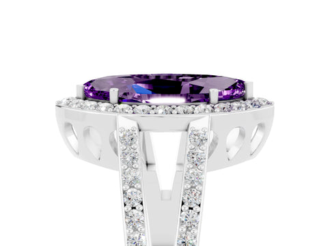 White gold Marquise Cut Amethyst Halo Ring with Split Shank U-Prong Band and Four-Prong Setting_5