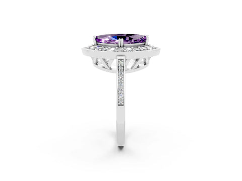 White gold Marquise Cut Amethyst Halo Ring with Split Shank and Four-Prong Setting_14
