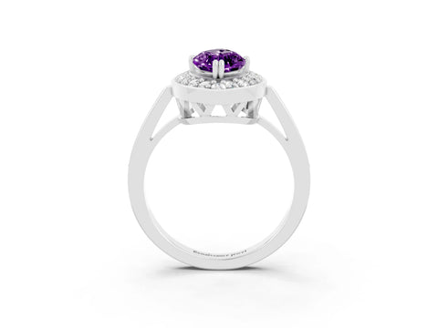 White gold Marquise Cut Amethyst Halo Ring with Split Shank and Four-Prong Setting_15