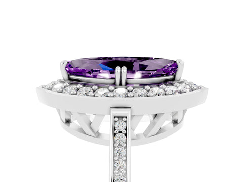 White gold Marquise Cut Amethyst Halo Ring with Split Shank and Four-Prong Setting_17