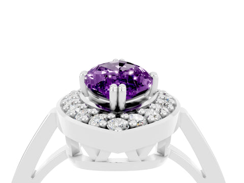 White gold Marquise Cut Amethyst Halo Ring with Split Shank and Four-Prong Setting_4