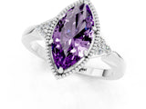 White gold Marquise Cut Amethyst Halo Ring with Tapered Band and Four-Prong Setting_1
