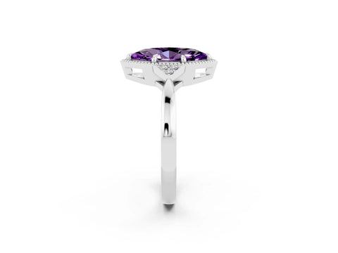 White gold Marquise Cut Amethyst Halo Ring with Tapered Band and Four-Prong Setting_2